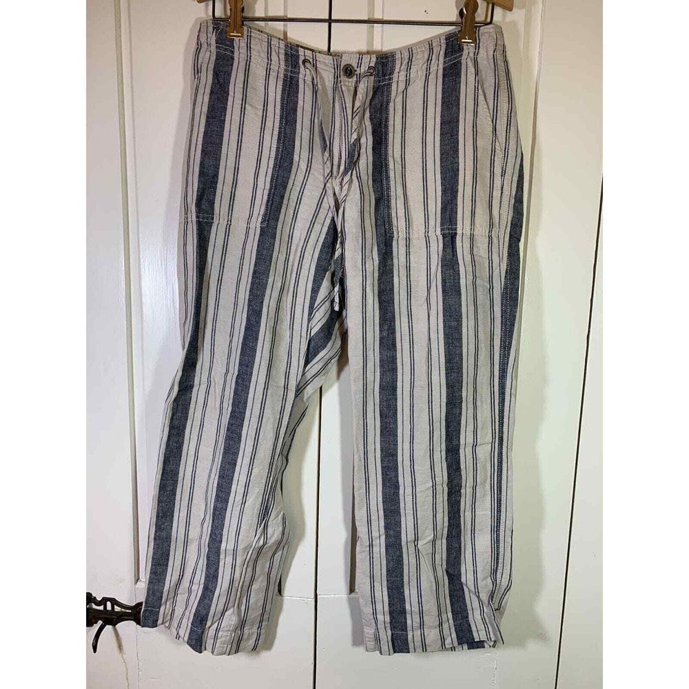 Gap Linen Pant Womens 6R Wide Leg Blue White Stripe Boho Coastal Prep‎ READ